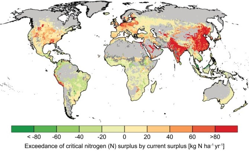 Figure 1. Exceedance of critical nitrogen (N) surplus by current surplus